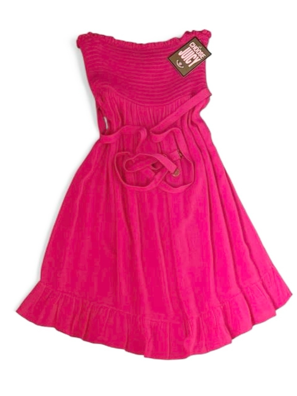 ✨NWT✨ Y2K Juicy Couture Beach Royalty Hot Pink Swim Smocked Dress Cover Up Large